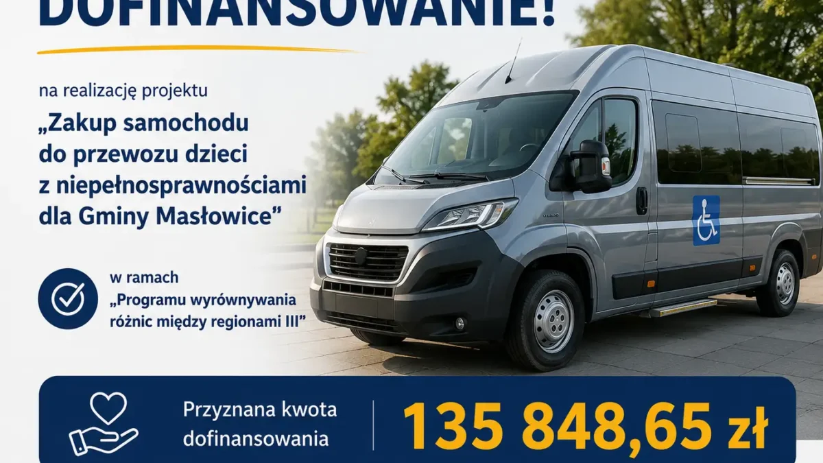 Gmina Masłowice kupi samochód dla dzieci z niepełnosprawnościami dzięki dofinansowaniu
