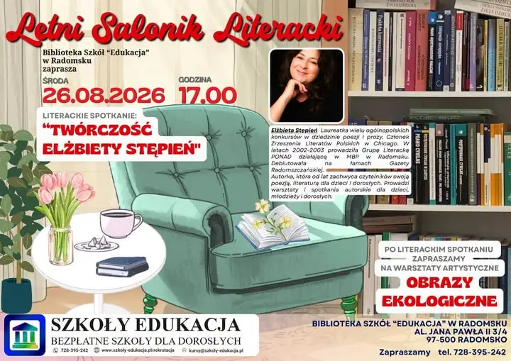 Letni Salonik Literacki w Radomsku: spotkanie z Elżbietą Stępień i warsztaty ekologiczne