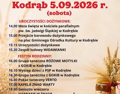 Dożynki Gminno-Parafialne w Kodrębie już 5 września – atrakcje dla całych rodzin