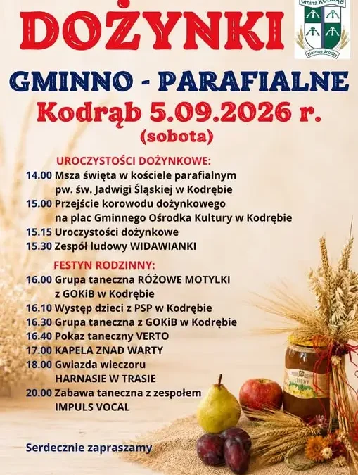 Dożynki Gminno-Parafialne w Kodrębie już 5 września – atrakcje dla całych rodzin