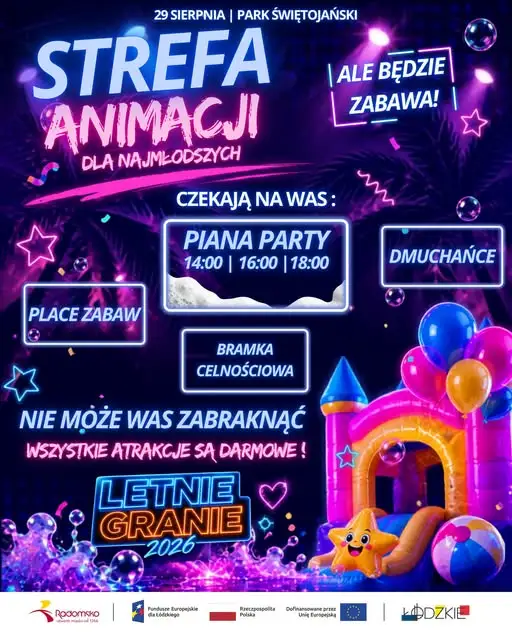 Darmowa zabawa dla dzieci w Parku Świętojańskim: pianowa dyskoteka i dmuchańce