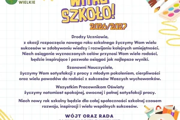 Nowy rok szkolny 2026/2027 w gminie Kobiele Wielkie – życzenia od wójta i rady gminy