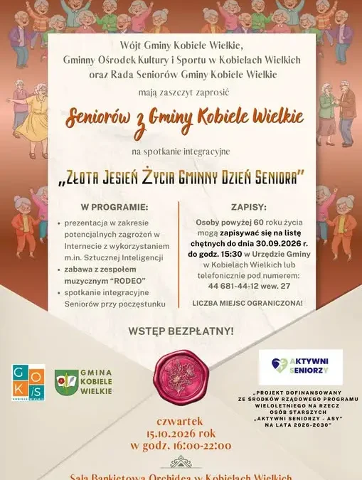 Gminny Dzień Seniora w Kobielach Wielkich – zapisy trwają do 30 września