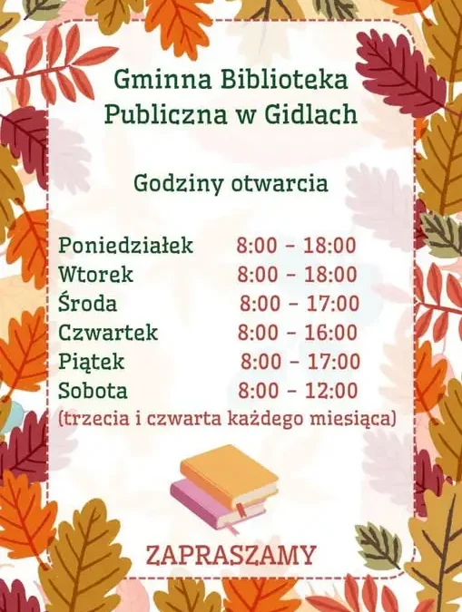 Gminna Biblioteka Publiczna w Gidlach wraca do stałych godzin pracy