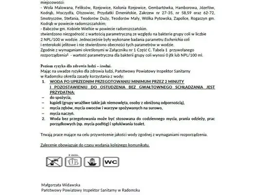 Bakterie grupy coli w wodzie z wodociągu Wola Malowana. Sanepid wydał komunikat