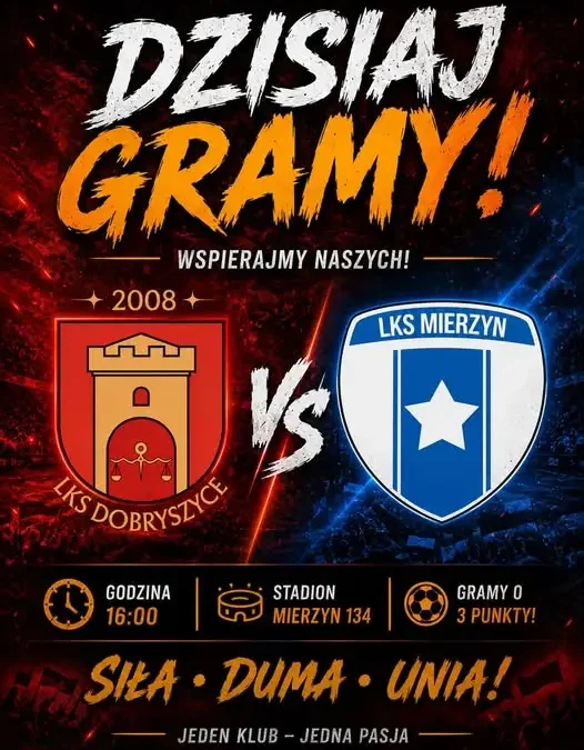 LKS Dobryszyce gra dziś z LKS Mierzyn. Walczymy o komplet punktów!