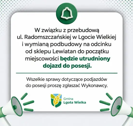 Przebudowa ul. Radomszczańskiej w Lgocie Wielkiej – utrudnienia w dojazdach do posesji