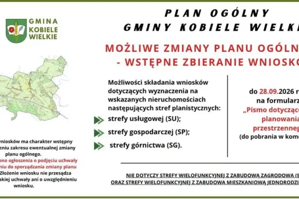 Gmina Kobiele Wielkie zbiera wnioski do zmiany planu ogólnego – tylko do 28 września