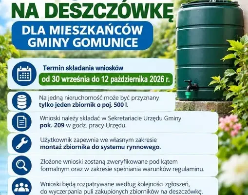 Gmina Gomunice: darmowe zbiorniki na deszczówkę dla mieszkańców