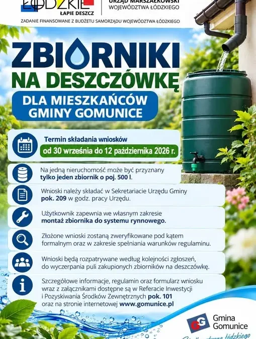 Gmina Gomunice: darmowe zbiorniki na deszczówkę dla mieszkańców