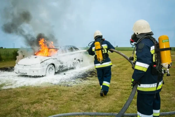 Pożar hybrydy plug-in w Radomsku. Strażacy mieli problem z chłodzeniem baterii