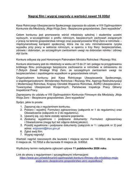 KRUS zaprasza dzieci i młodzież z terenów wiejskich do konkursów o bezpieczeństwie w rolnictwie