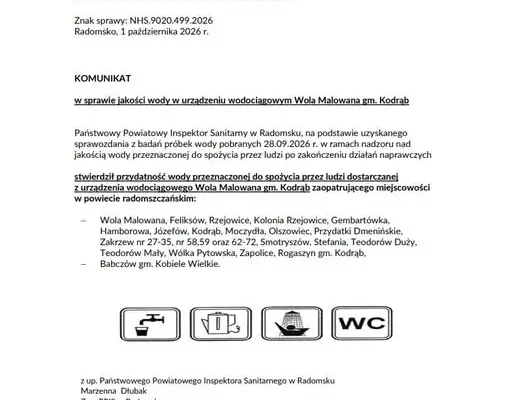 Woda z ujęcia w Woli Malowanej znów zdatna do picia – sanepid wydał komunikat