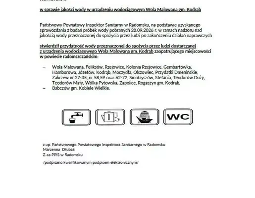 Woda z wodociągu Wola Malowana znów zdatna do picia – sanepid potwierdza
