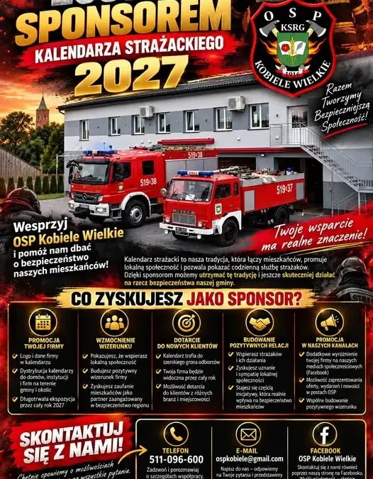 OSP Kobiele Wielkie szuka sponsorów kalendarza strażackiego na 2027 rok