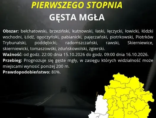 Gęste mgły nad Łódzkiem – IMGW ostrzega przed utrudnieniami