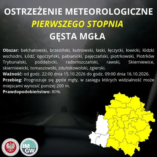 Gęste mgły nad Łódzkiem – IMGW ostrzega przed utrudnieniami