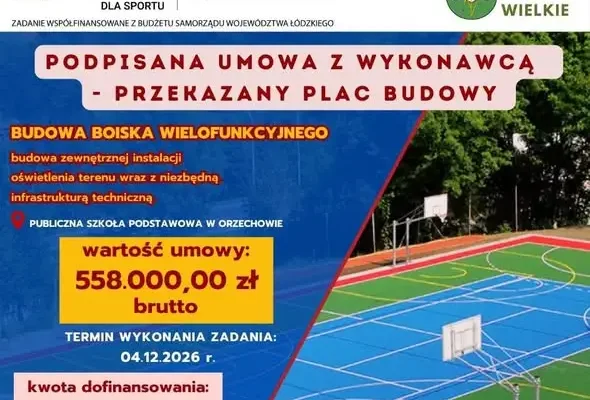 Nowe boisko wielofunkcyjne w Orzechowie – umowa podpisana, prace ruszyły